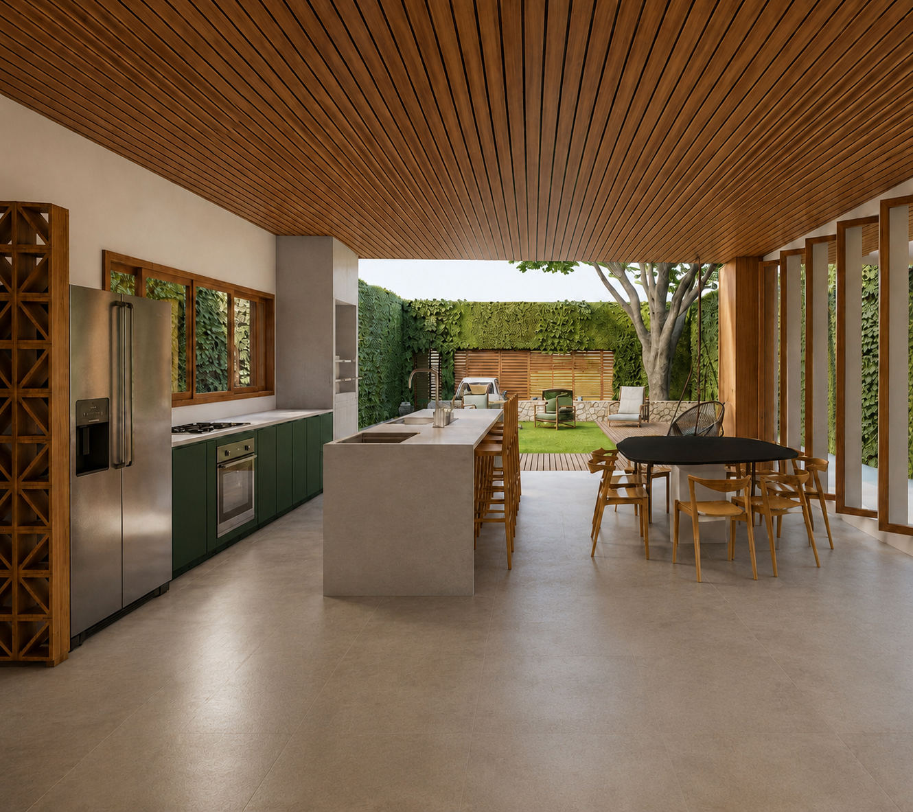 Casa Cachoeirinha — cozinha integrada à área externa