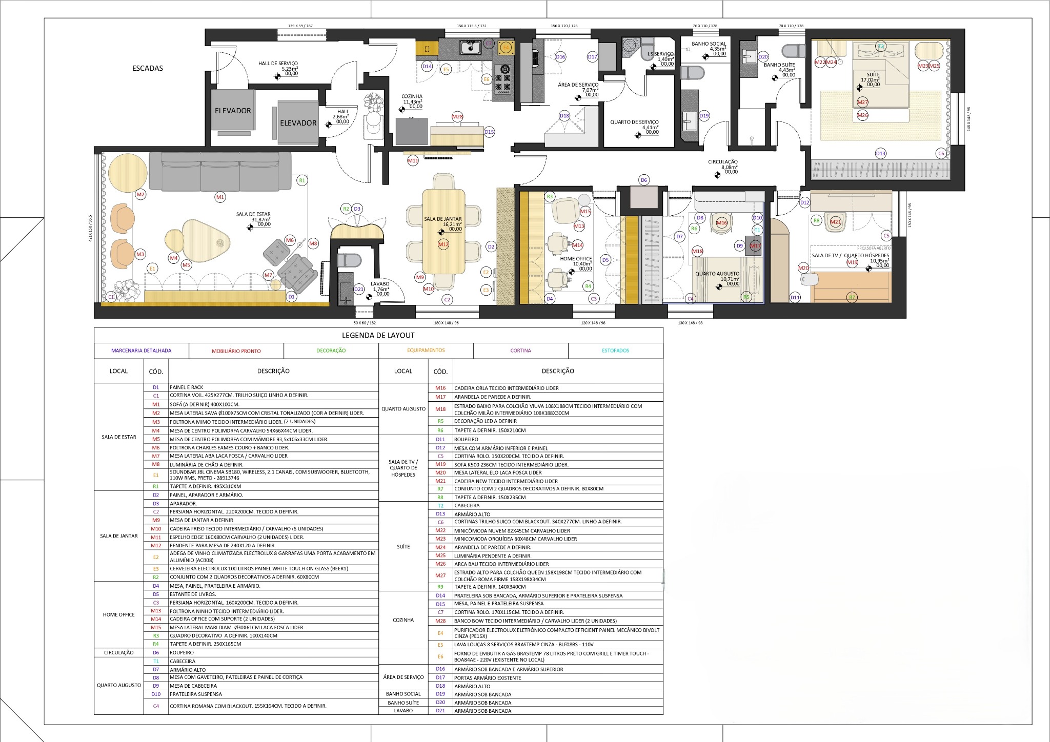 Detalhamento de interiores — prancha técnica 1